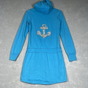 Twisted Heart Sweatshirt Dress 1/2 Zip Rhinestone Sequin Anchor MEDIUM Y2K